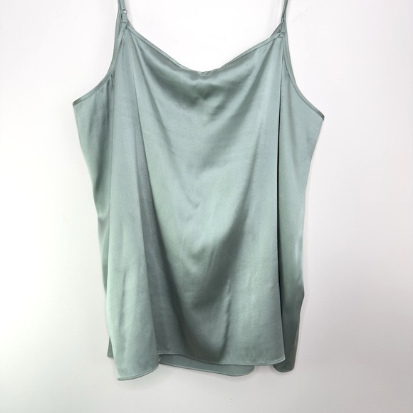 NWT‎ Eileen Fisher Elm Green Silk Charmeuse Cami Tank Top L $158 Sandwashed - Picture 1 of 9